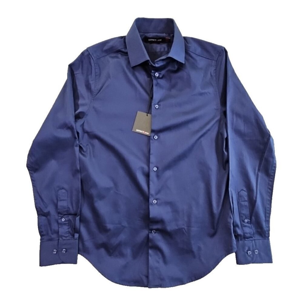District & Row Slim Fit Button Front Shirt Men's Size Small in Navy Blue NWT!